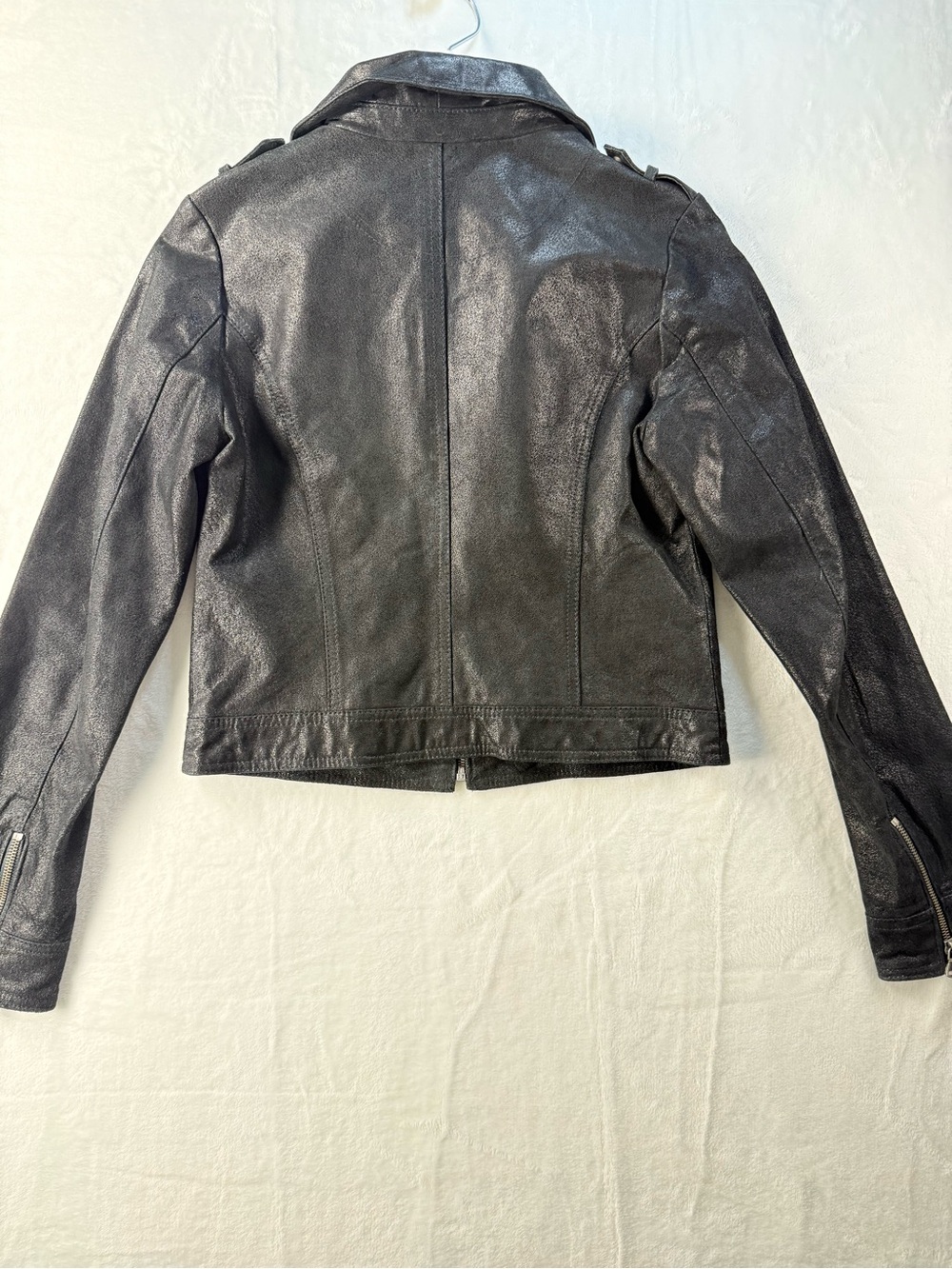 Levi's Black Faux Leather Moto Jacket with Silver Zip - Picture 3 of 14